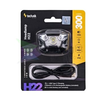 Technik Fejlámpa H22 (+1x akkupack) XPG3 LED + Type-C (300 lumen)