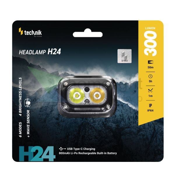 Technik Fejlámpa H24 (akkumulátoros) LED +Type-C IPX4 (300 lumen)