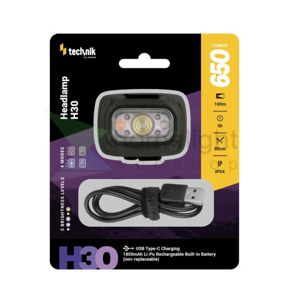 Technik Fejlámpa H30 (akkumulátoros) SST20 LED + Vörös fény + USB-C (650 lumen)