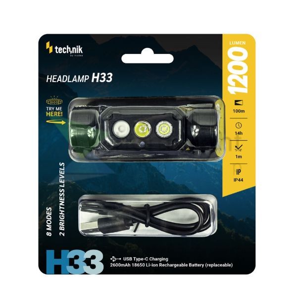 Technik Fejlámpa H33 (+1x18650) SST20 LED + USB-C (1200 lumen)