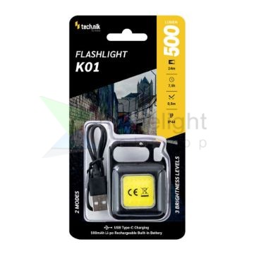 Technik Elemlámpa K01 (akkumulátoros 500mAh) COB LED + USB-C (500 lumen)