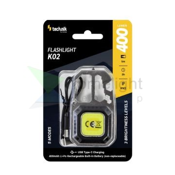 Technik Elemlámpa K02 (akkumulátoros 400mAh) COB LED + USB-C (400 lumen)