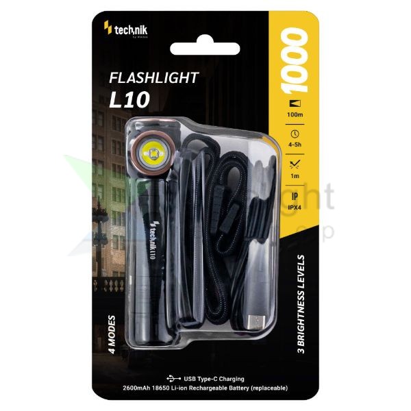 Technik Elemlámpa L10 (+1x18650 2600mAh) SST25 + USB-C (1000 lumen)