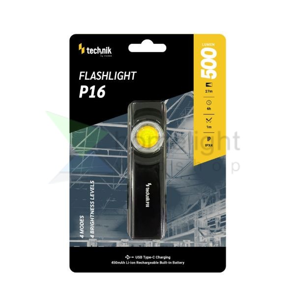 Technik Elemlámpa P16 (akkumulátoros) COB LED + USB-C (500 lumen)