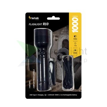 Technik Elemlámpa R10 +focus (+1x18650 2200mAh) W-Laser LED + USB-C (1000 lumen)